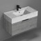 Grey Oak Bathroom Vanity With Marble Design Sink, Modern, 32